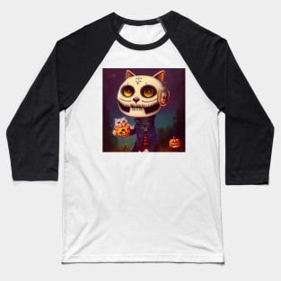 Halloween Sugar Skull Cat #1 Baseball T-Shirt